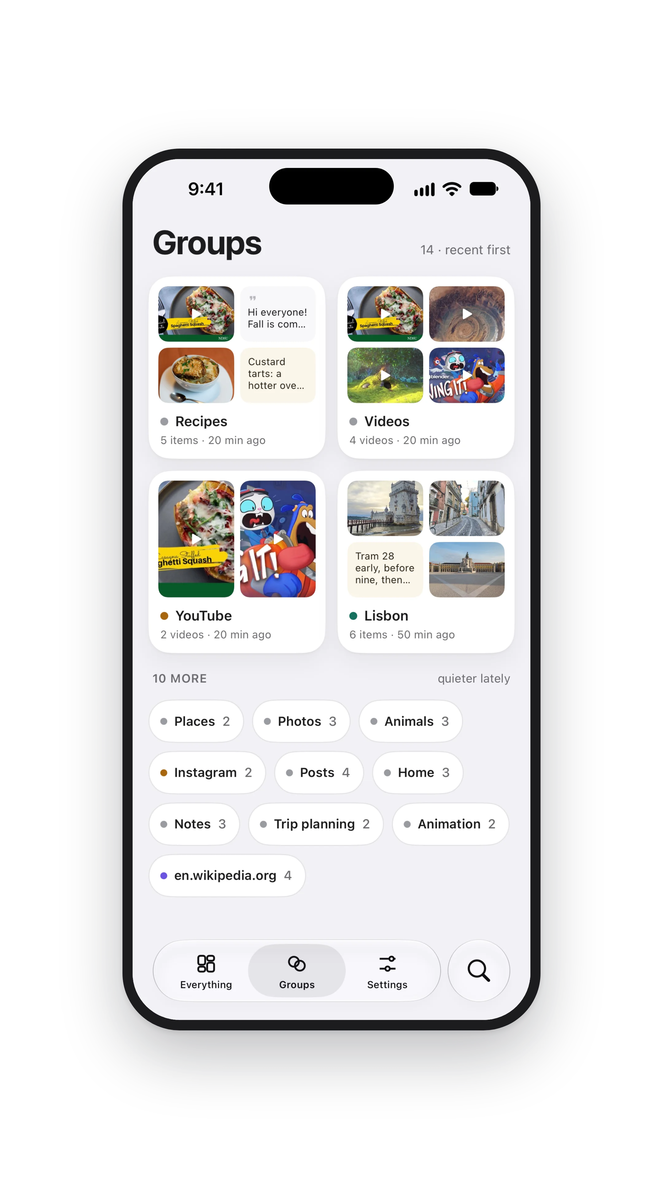An iPhone on Groups: Recipes, Videos, YouTube and Lisbon, and ten more below, from Places to en.wikipedia.org.